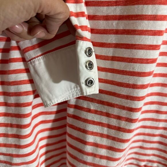 J.Crew Women's 3/4 Sleeve Clasped V Neck Cotton Striped‎ Top Size Large - Picture 4 of 8